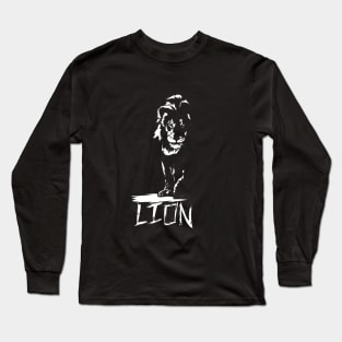 black and white image of a lion Long Sleeve T-Shirt